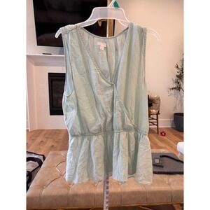 14th & Union Womens Mint Green Sleeveless Peplum Surplice V-Neck Top Size L